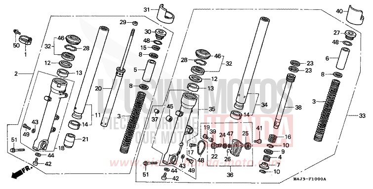 FRONT FORK (ST1100/ST1100AS) for Pan-European ABS PEARL ATLANTIS BLUE (B142D) from 1995